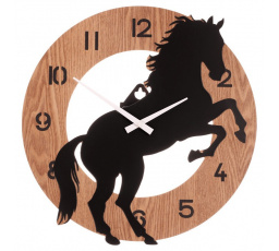 Hodiny nástěnné - pr. 40 cm, MDF a kov, motiv koně na zadních