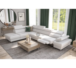Rohová sedací souprava GALAXY , relax s funkcí spaní 225X350 cm - bílá eko kůže, levá