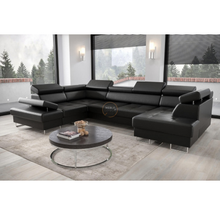 Rohová sedací souprava GALAXY MAX II s funkcí spaní 210x350x165 - černá eko kůže, levá