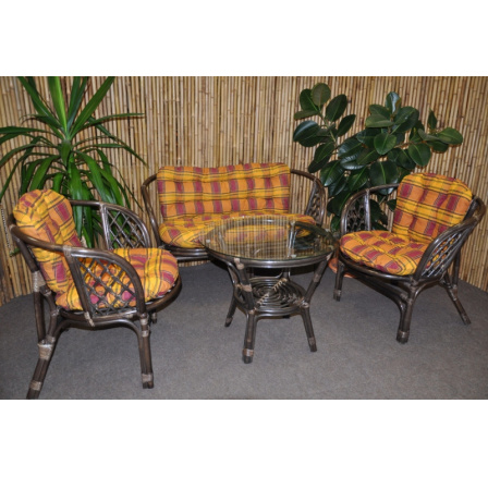 Ratanová sedací souprava Bahama velká hnědá, polstr okrový Ratanová sedací souprava Bahama velká hnědá, polstr okrový