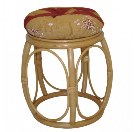 Ratanová taburetka široká medová polstr vínový motiv Ratanová taburetka široká medová polstr vínový motiv