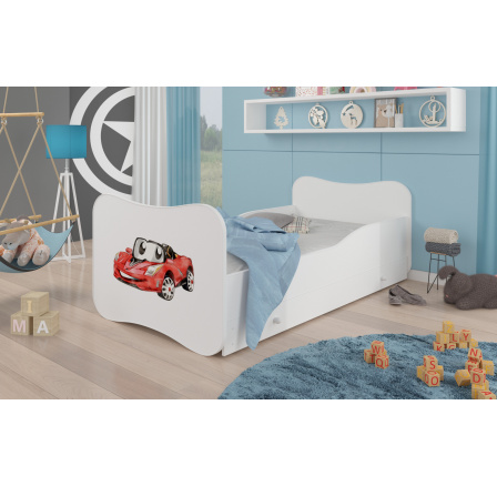 Dětská postel GONZALO s matrací a šuplíkem, 140x70 cm, Bílá/Red car
