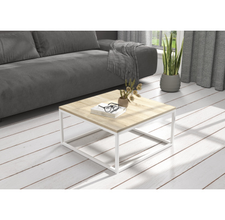 Konferenční stolek BELTEN 65x65 Bílý+Sonoma