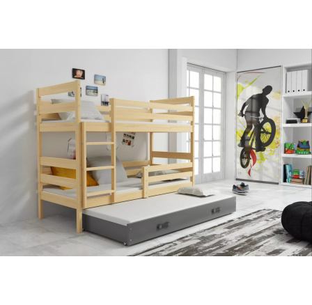 Dětská patrová postel ERYK 3 s přistýlkou 80x160 cm, bez matrací, Přírodní/Grafit