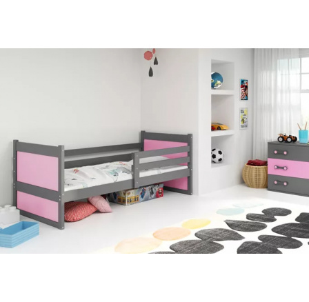 Dětská postel RICO 80x190 cm, s matrací, Grafit/Růžová