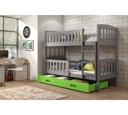 Dětská patrová postel KUBUS se šuplíkem 80x190 cm, bez matrací, Grafit/Zelená