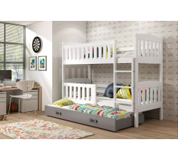 Dětská patrová postel KUBUS 3 s přistýlkou 90x200 cm, bez matrací, Bílá/Grafit