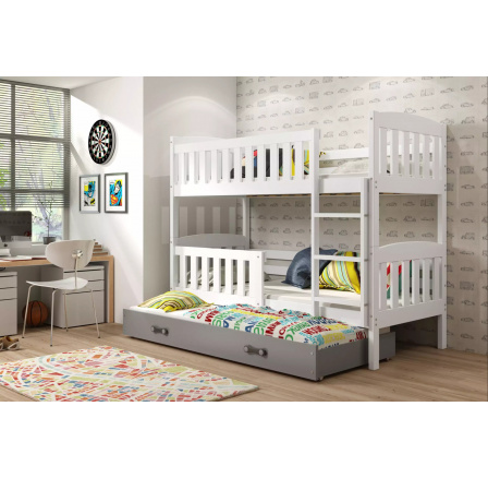 Dětská patrová postel KUBUS 3 s přistýlkou 90x200 cm, bez matrací, Bílá/Grafit