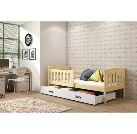 Dětská postel KUBUS 80x190 cm se šuplíkem, bez matrace, Přírodní/Bílá