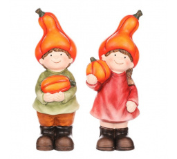 Dívka a chlapec - figurky z terakoty, klobouk z dýně, cena za 1 ks