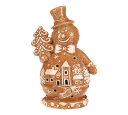 Sněhulák perníkový - keramika, LED osvětlení, hnědý