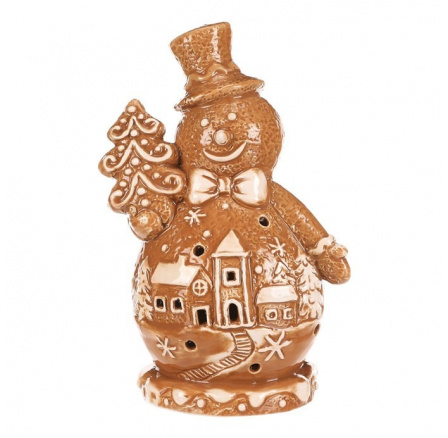 Sněhulák perníkový - keramika, LED osvětlení, hnědý Sněhulák perníkový - keramika, LED osvětlení, hnědý