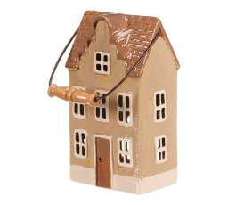 Domeček keramický - patrový, na čajovou svíčku, hnědý