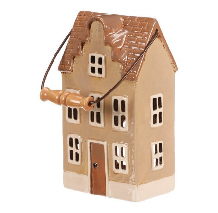 Domeček keramický - patrový, na čajovou svíčku, hnědý Domeček keramický - patrový, na čajovou svíčku, hnědý