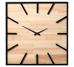 Hodiny nástěnné - čtvercové, z kovu a kaučukovníkového dřeva