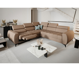 Rohová sedací souprava PORTO II , relax přírodní kůže 255x258 cm - levá, Matná kůže toffee