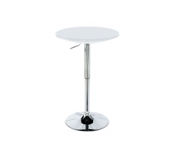 Barový stôl, biely plast, chrómová výškovo nastaviteľná podstava
