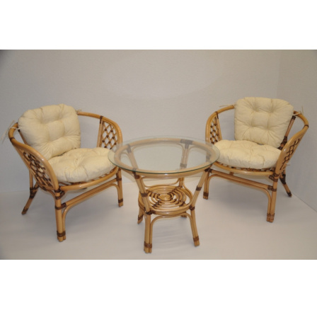 Ratanová sedací souprava Bahama malá LUX  polstry světle béžový melír
