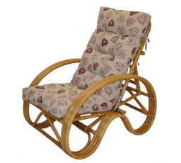 Ratanové křeslo polohovací medové polstr červená srdce