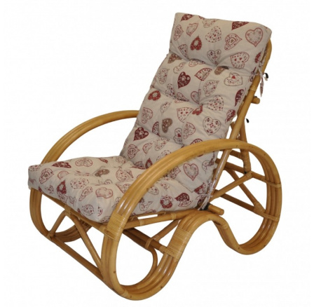 Ratanové křeslo polohovací medové polstr červená srdce