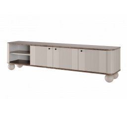 TV skříňka Vesper 3D 187 cm - kašmír / ořech / černé úchyty / kulaté nohy