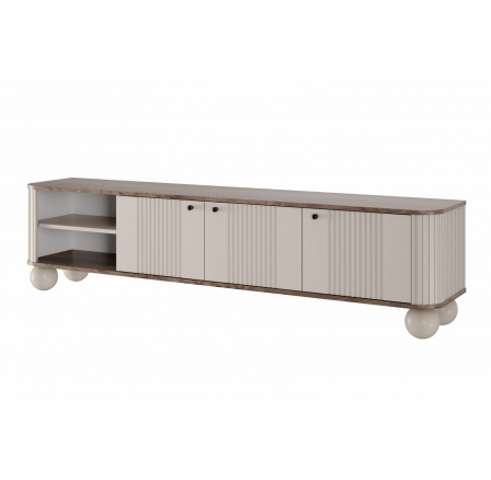 TV skříňka Vesper 3D 187 cm - kašmír / ořech / černé úchyty / kulaté nohy