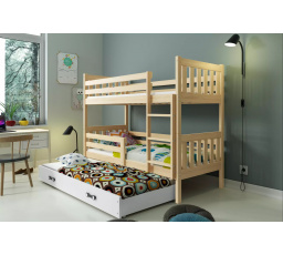 Dětská patrová postel CARINO 3 s přistýlkou 80x190 cm, včetně matrací, Přírodní/Bílá