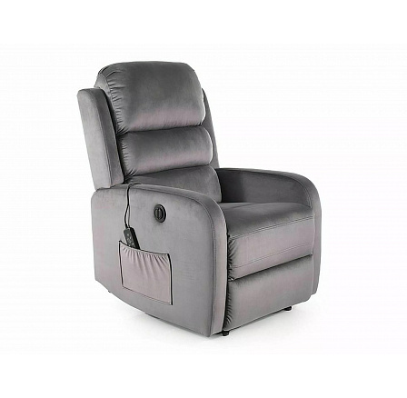 Masážní polohovací křeslo PEGAZ VELVET M, šedá