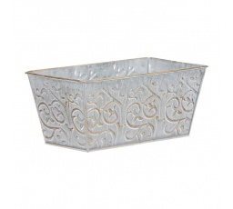 Truhlík kovový - hranatý, stříbrný, zlatá patina