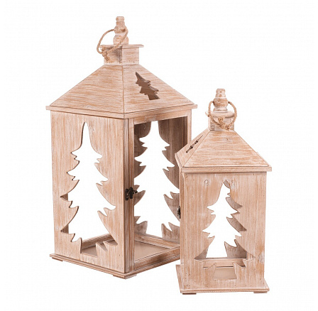 Lucerna dřevěná - vzor jehličnanu, cena za sadu 2 ks