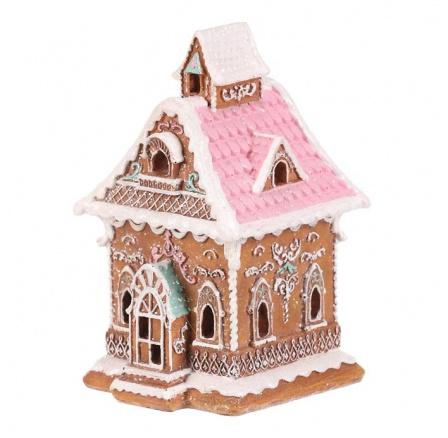 Domeček perníkový - polyresin, LED osvětl., hnědý s barevným zdobením Domeček perníkový - polyresin, LED osvětl., hnědý s barevným zdobením