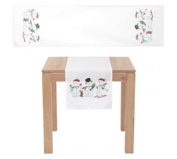 Běhoun s vánočním motivem - sněhuláci, 40 x 150 cm, 100% polyester.