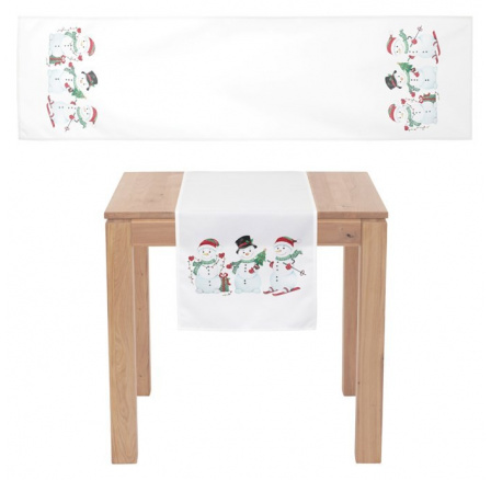Běhoun s vánočním motivem - sněhuláci, 40 x 150 cm, 100% polyester.