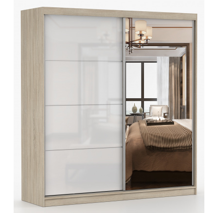 Šatní skříň MULTI 35 - 233 cm, Dub Sonoma/Bílý Lesk