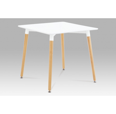 Jídelní stůl 80x80x76 cm, MDF / kovová kostrukce - bílý matný lak, dřevěné nohy masiv buk, přírodní odstín