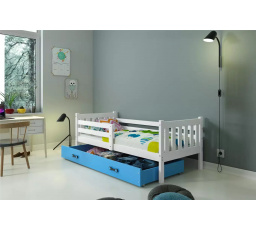 Dětská postel CARINO 90x200 cm se šuplíkem, bez matrace, Bílá/Modrá