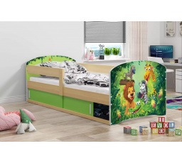 Dětská postel LUKI 1 s matrací, Přírodní/Jungle