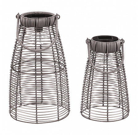 Lucerna - umělý ratan, kónická, LED osvětl., šedá, cena za sadu 2 ks Lucerna - umělý ratan, kónická, LED osvětl., šedá, cena za sadu 2 ks