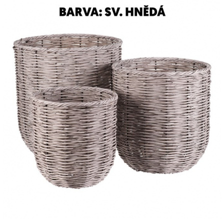 Obal z umělého ratanu - kovová konstrukce, sv. hnědý, cena za sadu 3 ks