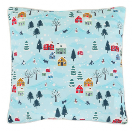 Polštář sametový s výplní, modrý - barevný vzor, 100% polyester, 45 x 45 cm