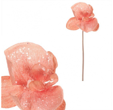 Orchidej - umělý květ na stonku, cappuccino se třpytkami