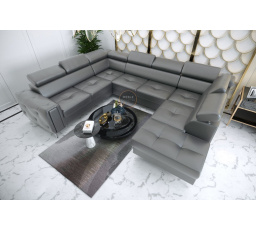 Rohová sedací souprava ORION MAX I s funkcí spaní 225X350X255 cm přírodní kůže - Šedá kůže, Levá strana