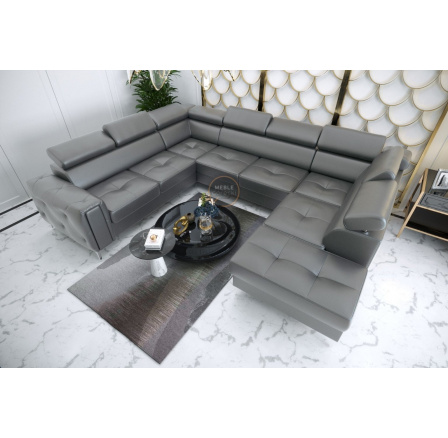 Rohová sedací souprava ORION MAX I s funkcí spaní 225X350X255 cm přírodní kůže - Šedá kůže, Levá strana Rohová sedací souprava ORION MAX I s funkcí spaní 225X350X255 cm přírodní kůže - Šedá kůže, Levá strana