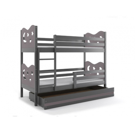 Postel z masivu pro 2 děti MAX 2 - Grafit/Grafit