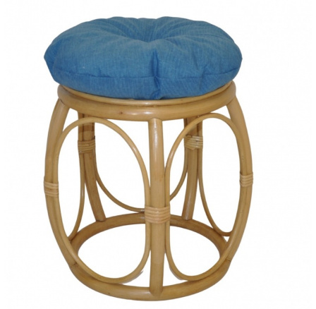 Ratanová taburetka široká medová polstr tyrkysový melír
