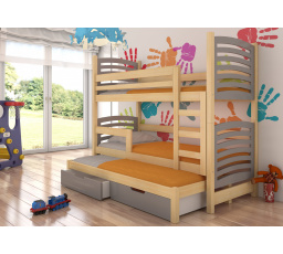 Třílůžková patrová postel s matracemi SORIA Pine+Gray