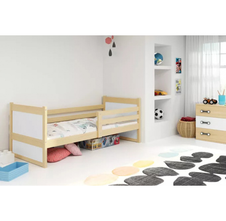 Dětská postel RICO 90x200 cm, s matrací, Přírodní/Bílá