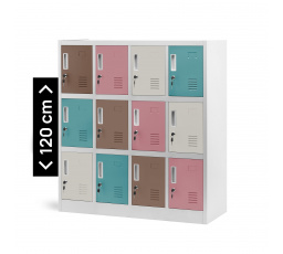 Kovová skříňka do šatny a školky OLA, 1090 x 1200 x 450 mm, šedo-pastelová
