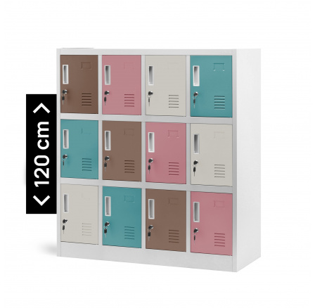 Kovová skříňka do šatny a školky OLA, 1090 x 1200 x 450 mm, šedo-pastelová Kovová skříňka do šatny a školky OLA, 1090 x 1200 x 450 mm, šedo-pastelová