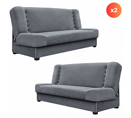 Sada 2x Rozkládací Pohovka PIANO Šedá Sametová